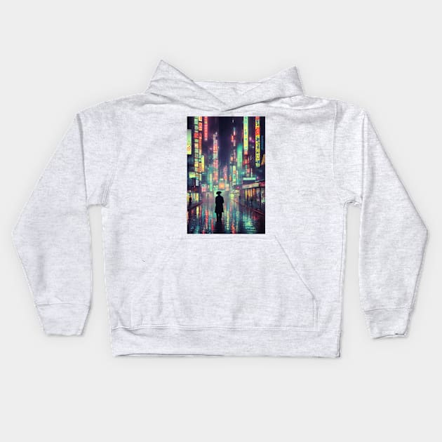 Tokyo Neon Rainy Anime Japan Kids Hoodie by Trendy-Now